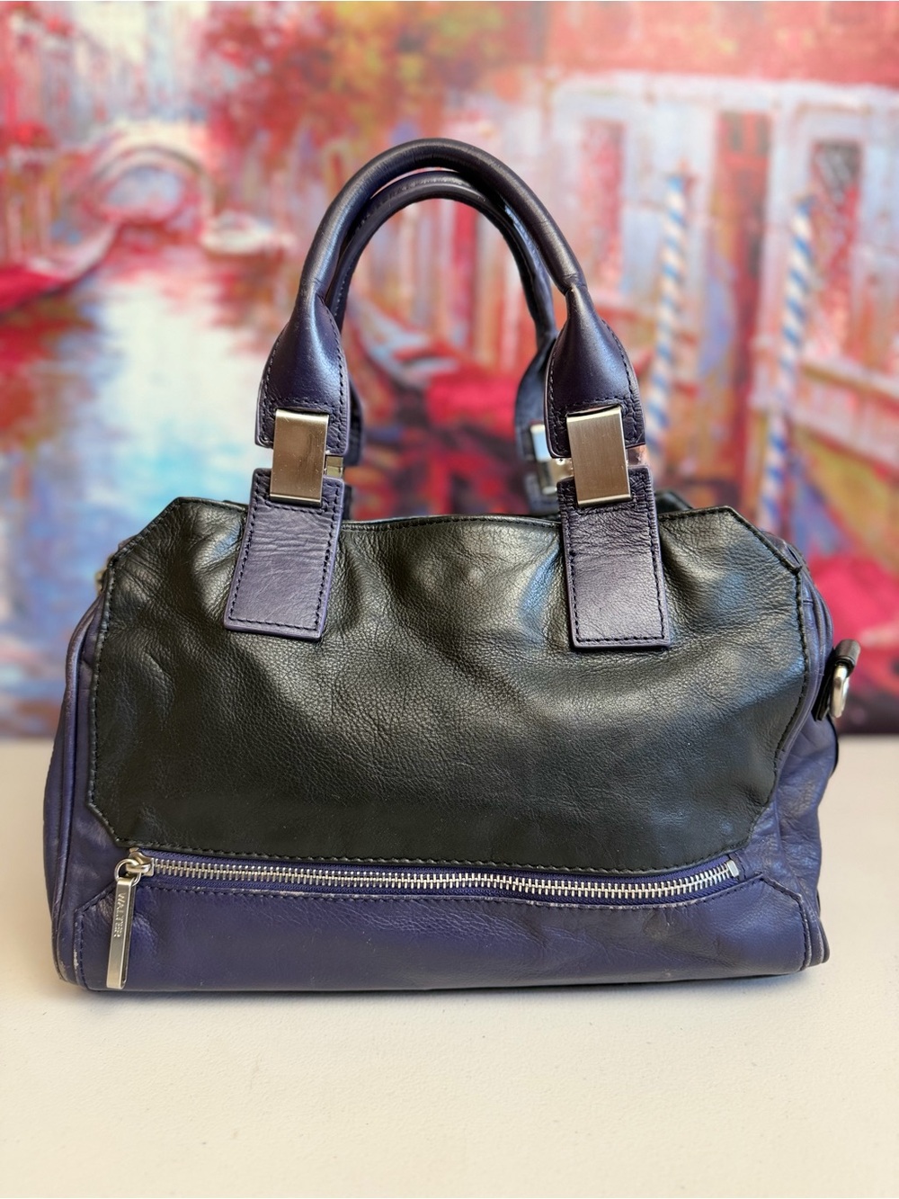 Walter Baker Black and Purple Leather Shoulder Bag